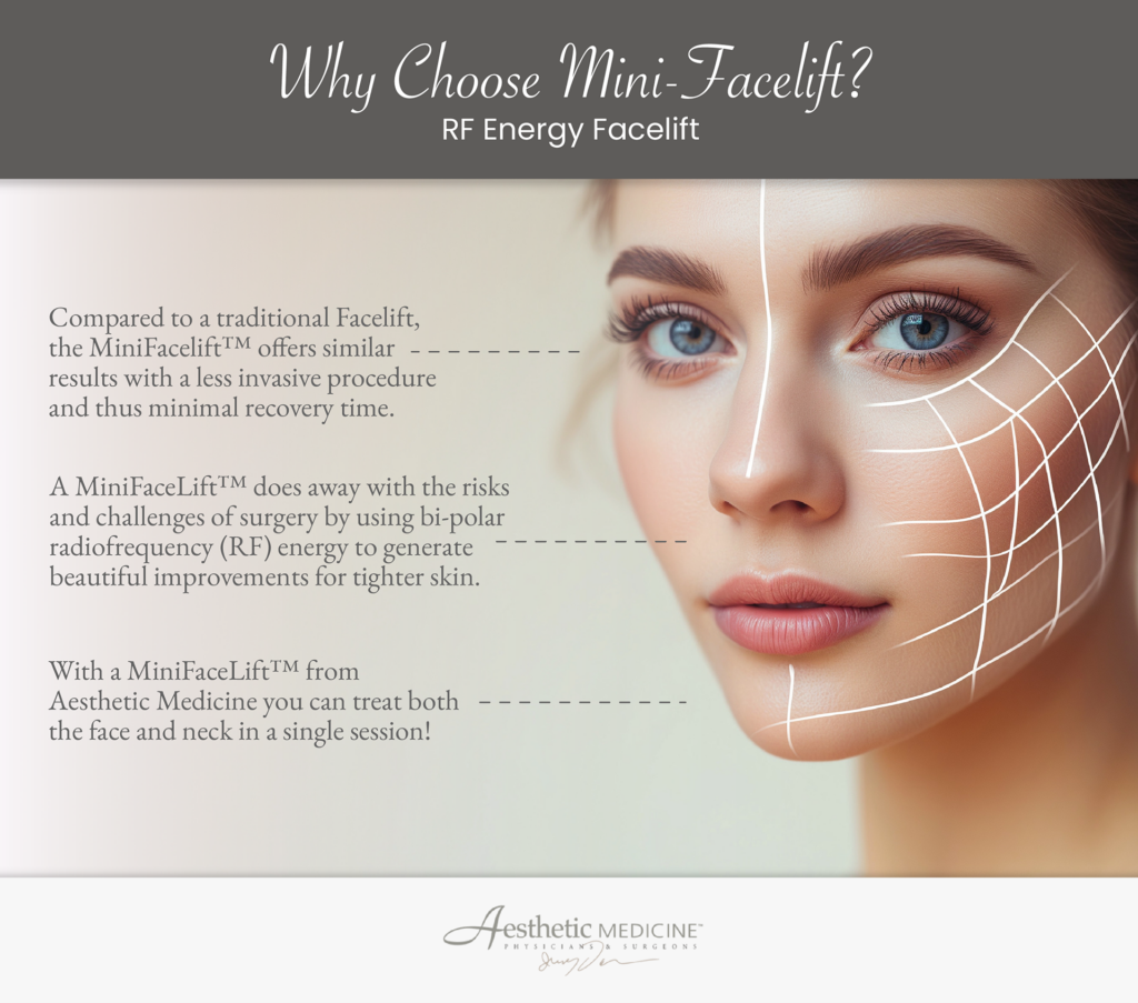 Infographic showing the benefits a MiniFaceLift™ at Portland’s Aesthetic Medicine has over a traditional facelift